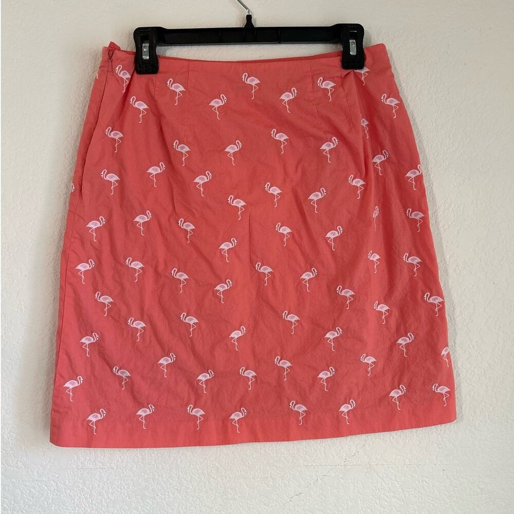 Vintage Talbots Midi Lined Skirt Embroidered Flamingos Peach Size Medium 10 - Picture 3 of 9